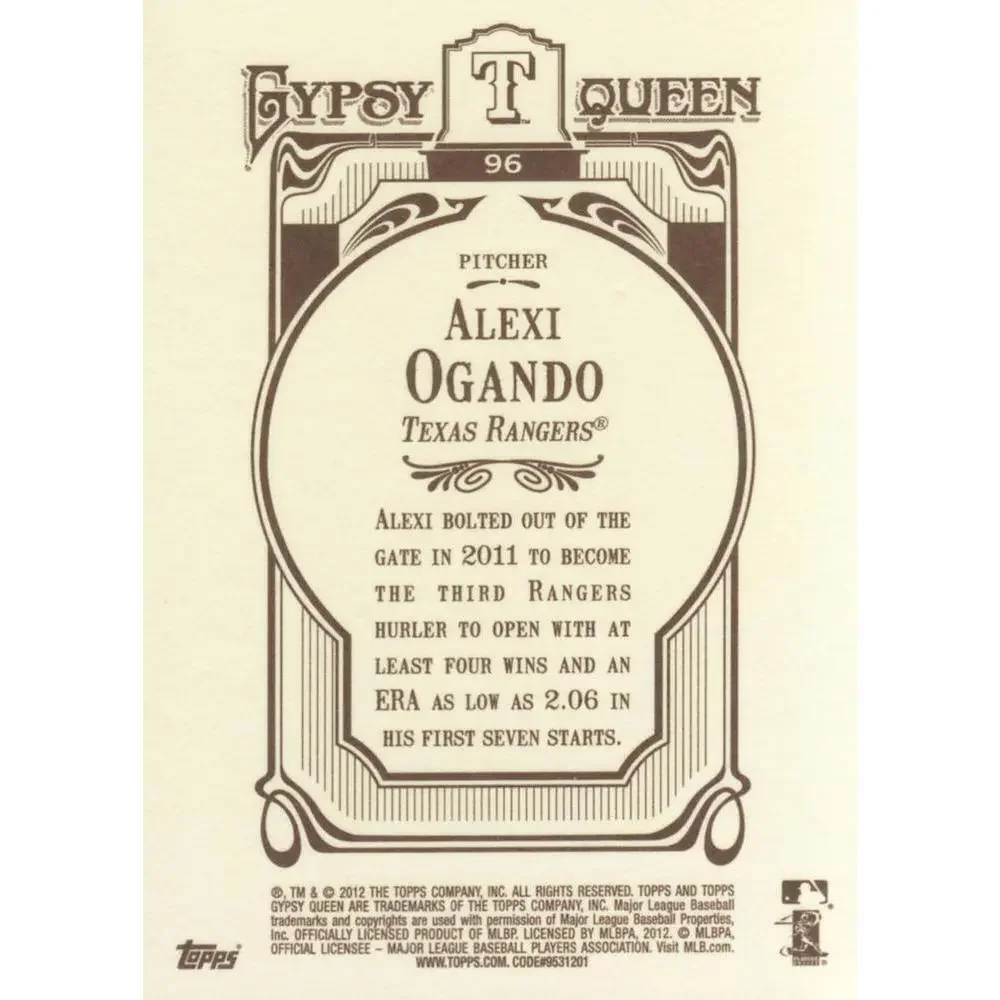 2012 Topps Gypsy Queen Alexi Ogando # 96 Texas Rangers